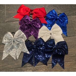 7 Sequin Bow cheer dance large XL blue red white silver navy Purple